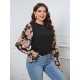 Plus Size Black  Floral Bishop Sleeve Top