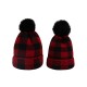 Red & Black Plaid Hairball Knitted Parent Hat