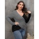 Plus Size  V-Neck Cross Sweater With Pearl