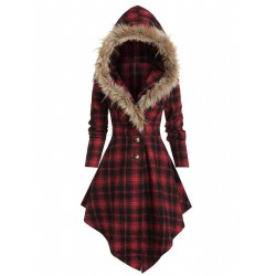 Red  Plaid Long Sleeves Coat Dress