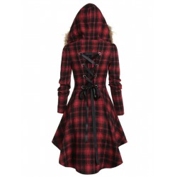 Red  Plaid Long Sleeves Coat Dress