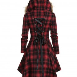 Red  Plaid Long Sleeves Coat Dress