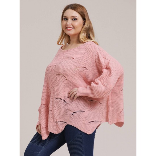 Plus Size  Round Neck Cutout Sweater