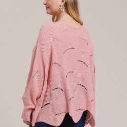 Plus Size  Round Neck Cutout Sweater