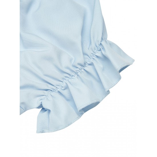 Sky Blue  Solid Puff Sleeves Tops