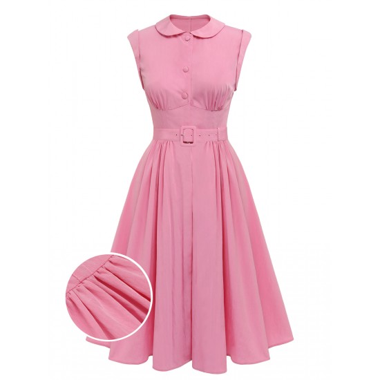 Pink  Doll Collar Solid Dress