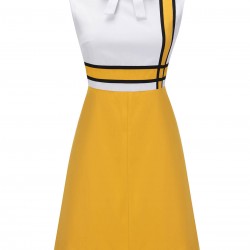 White & Yellow  Bowknot Patchwork Dress