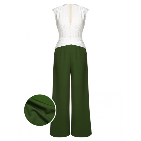 White & Dark Green  Back Bow Jumpsuit