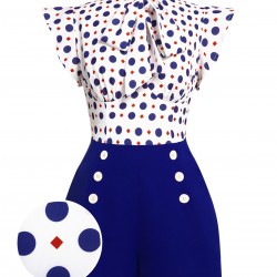 Blue  Polka Dot Buttoned Romper