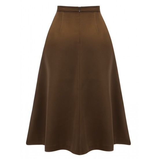 Coffee  High Waist Solid Skirt