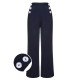 Pre-Sale Dark Blue  Solid Button Straight Pants