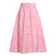  Pink Plaid Button Skirt With Belt