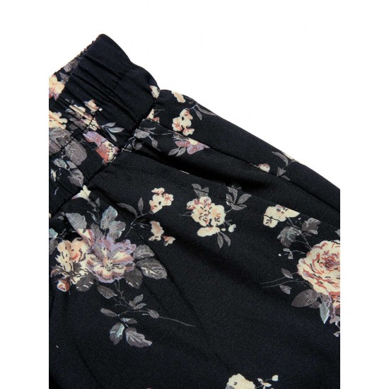 Black  Antique Floral Wide-Leg Pants