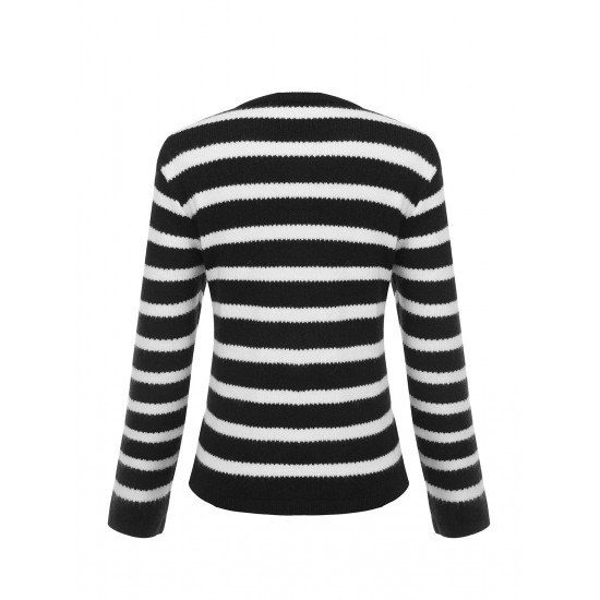 Black & White  Stripe Knitted Cardigan