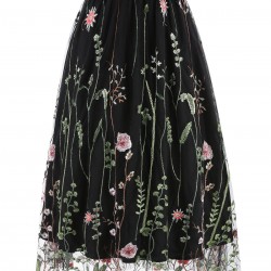  Floral Embroidered Mesh Skirt