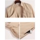 Plus Size Beige  Lapel Cardigan Long Sleeve Trench Coat