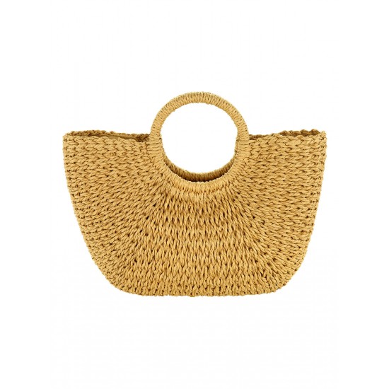 Half-Moon Hand Woven Straw Handbag