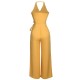 Yellow  Halter Lace-Up Jumpsuit