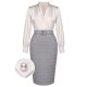  Ivory Solid Blouse & Gray  Skirt