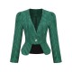 Green   Plaid Button Fitted Blazer