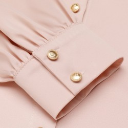 Pale Pink  Bowtie Collar Satin Tops