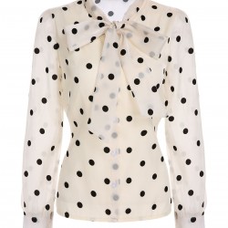 Beige  Polka Dot Bow Blouse