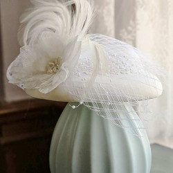  Mesh Floral Feather Hat