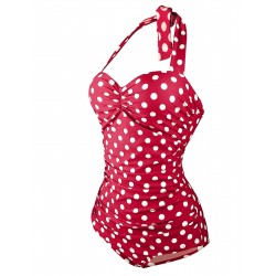  Halter Polka Dot One-Piece Swimsuit