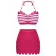 Rose Pink  Stripes Halter Bikini Set