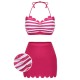 Rose Pink  Stripes Halter Bikini Set