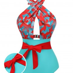  Bow Tie Floral Cross Straps Swimsuit