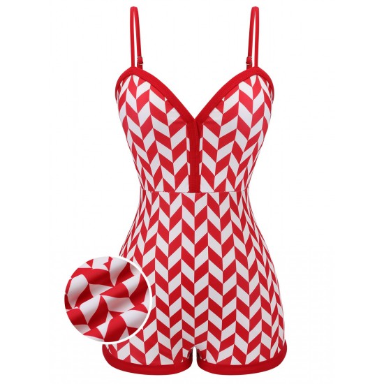 Red  Diamond Plaid Heart Collar Swimsuit