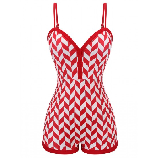 Red  Diamond Plaid Heart Collar Swimsuit