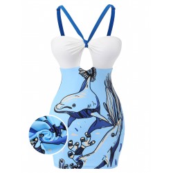 Blue  Dolphin Halter One-piece Swimsuit