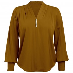   Solid V-neck Puff Sleeve Blouse